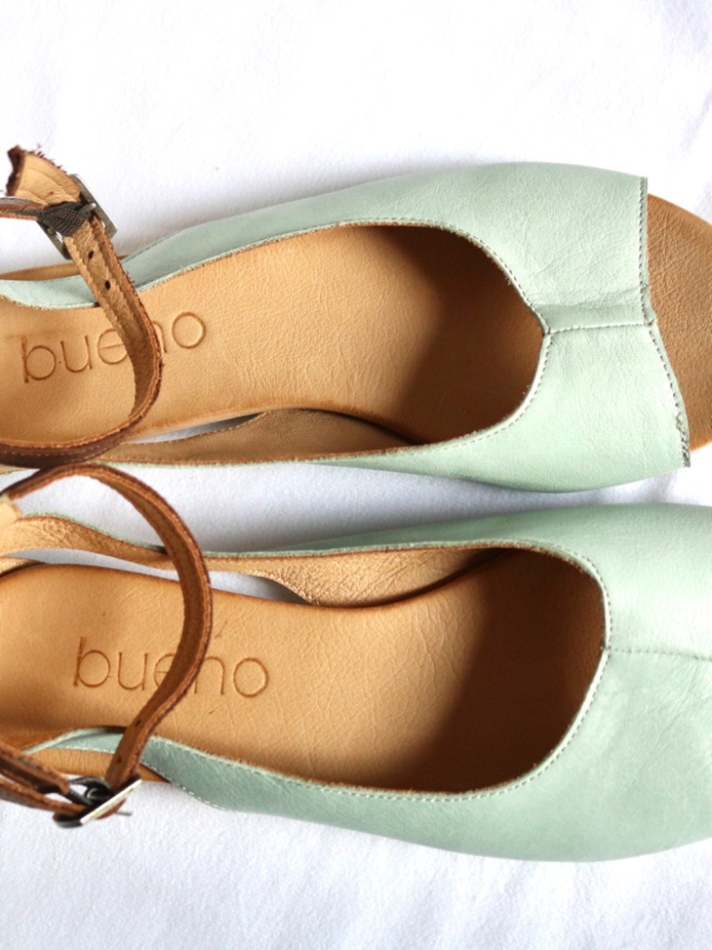 Bueno Leather Sandals Mint Green Brown Ankle Strap Open Toe Women's Size 36 - Picture 9 of 9